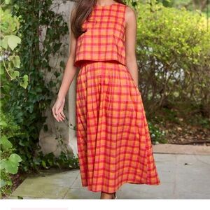 Avara Esti Orange Plaid Tank and Skirt Set
